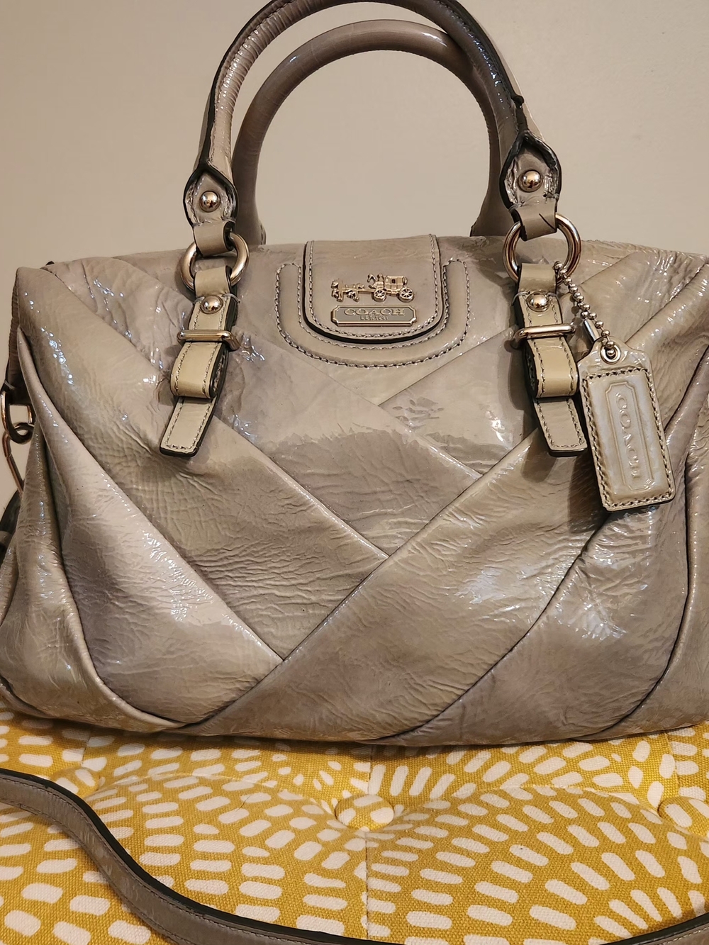 Coach Taupe Patent Leather Satchel Bag